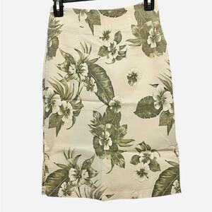 Chola USA 90’s Vintage Cream and Grey Hawaiian Hibiscus Printed Pencil Skirt